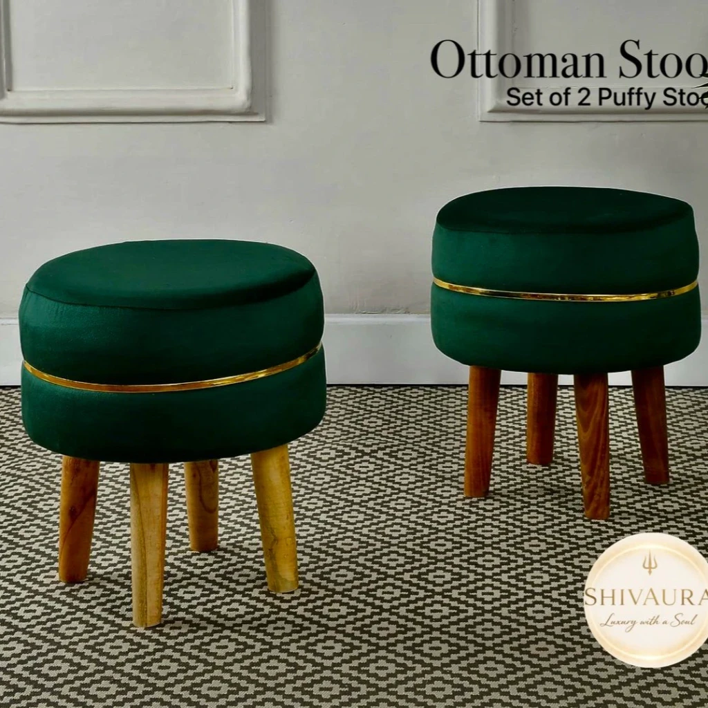 Ottoman Stool Set of 2 Puffy Stool