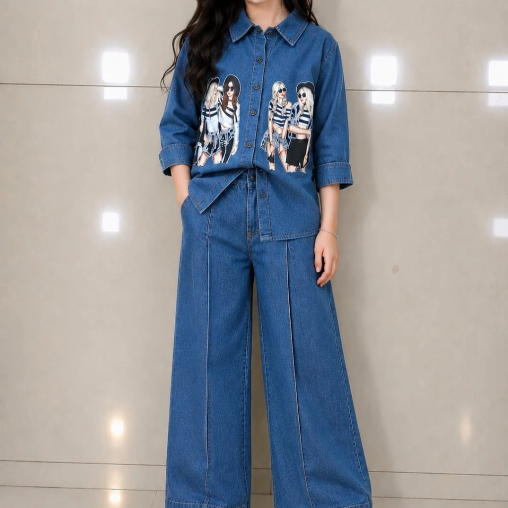 Stunning denim cord set with retro print