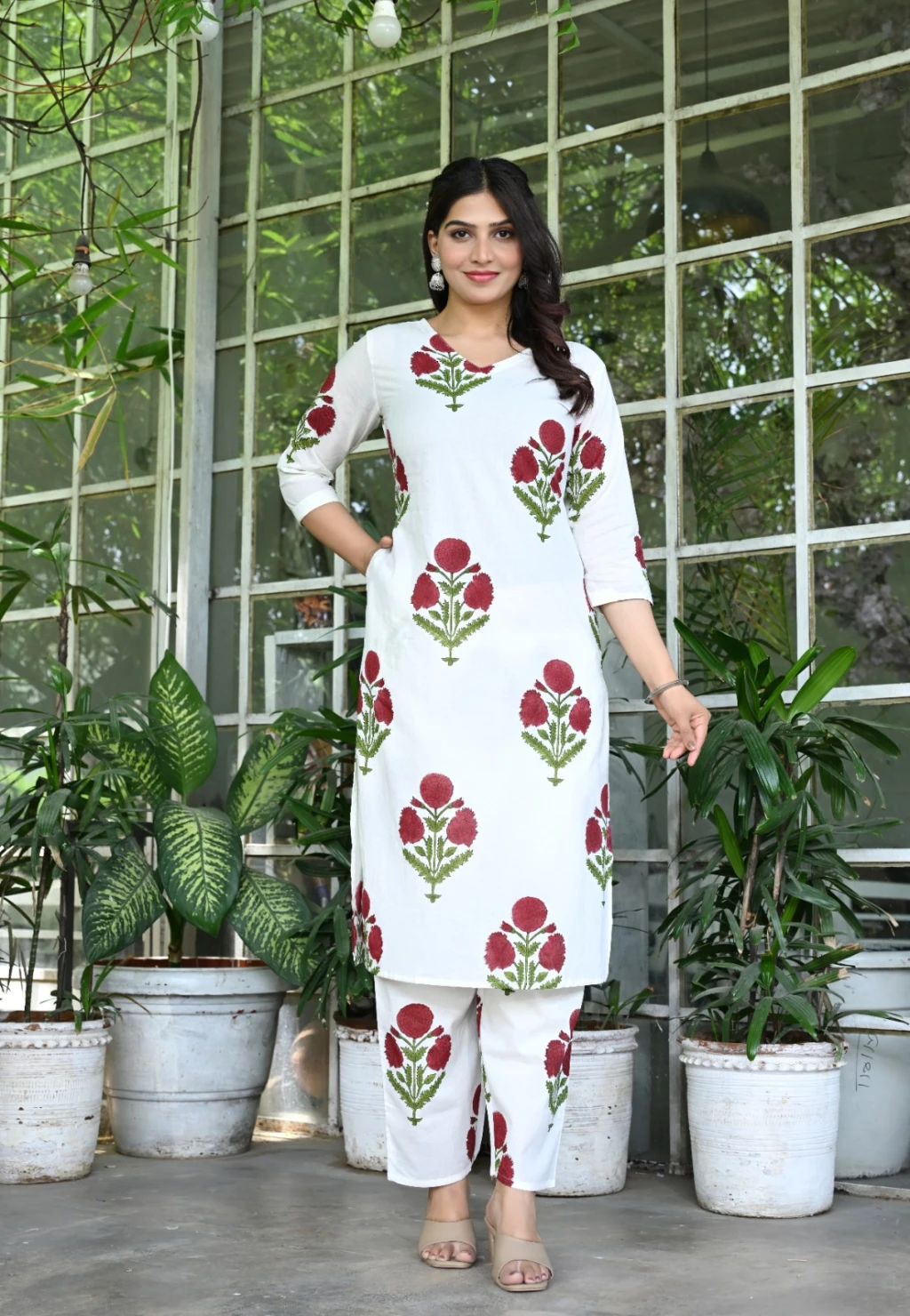 Beautiful Cotton Hand block printed with natural colors and process kurta pants sets