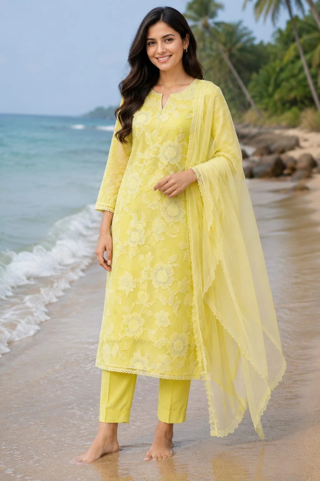 Cotton Overgandi Applick cut work with lining