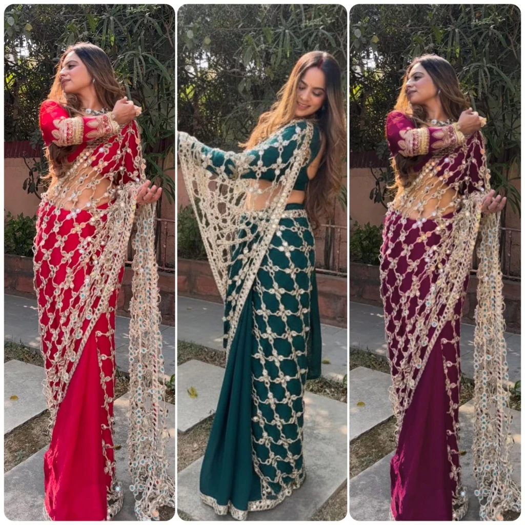 Real Mirror Work With Lace Border