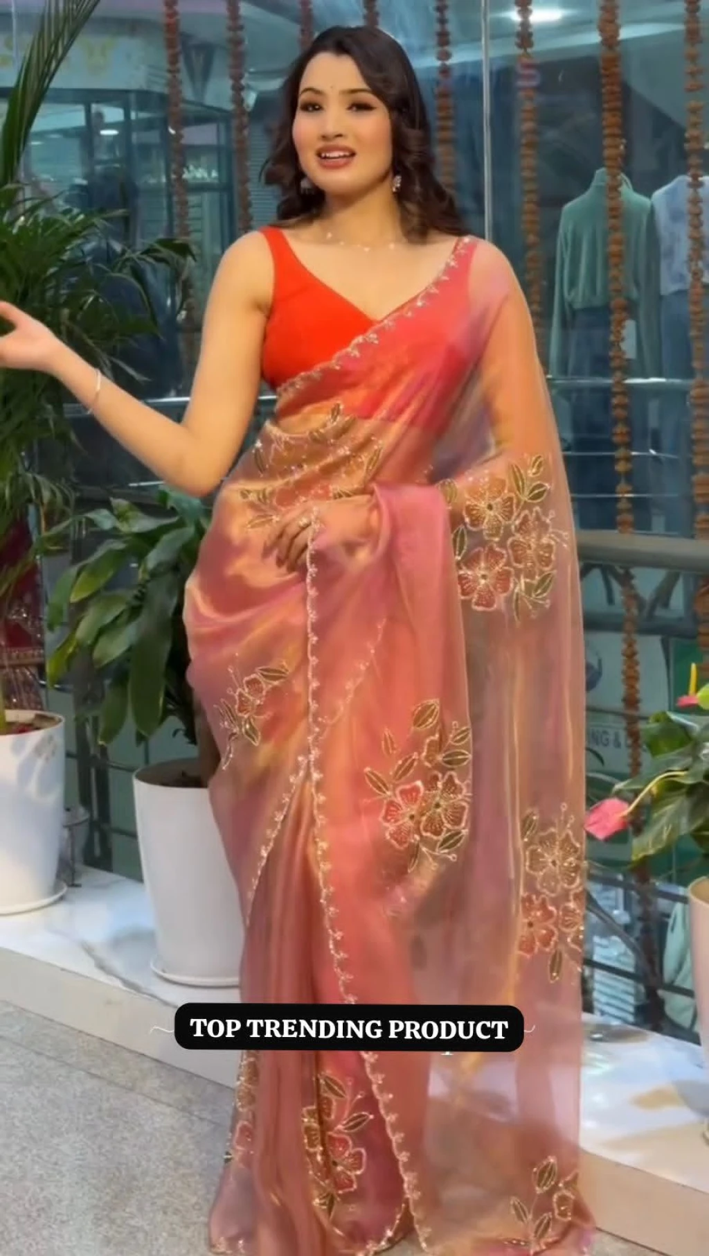 TOP VIREL INSTAGRAM BURSH PRINT FLOWER SAREE