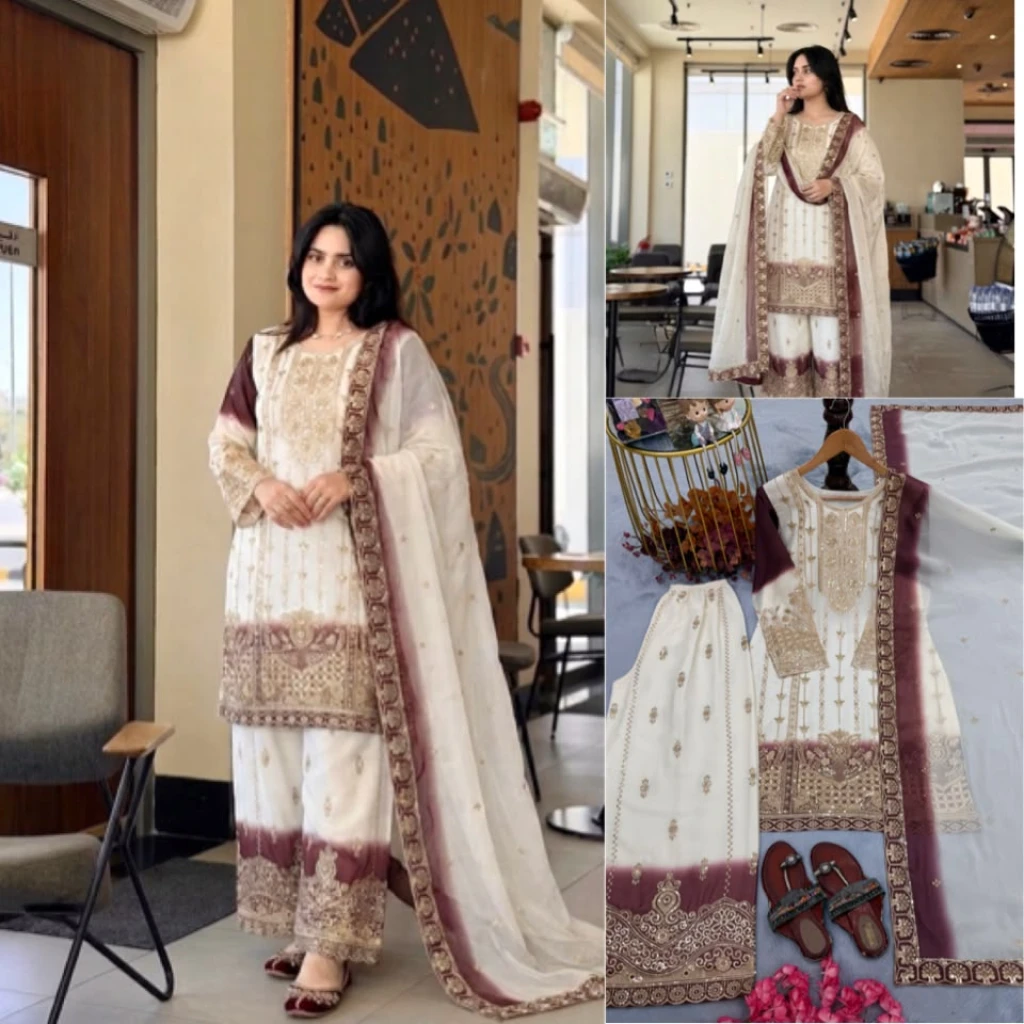 Party Wear Look Pur Heavy Dual Tone Peding Star Georgette Top Plazzo  Dupatta Set