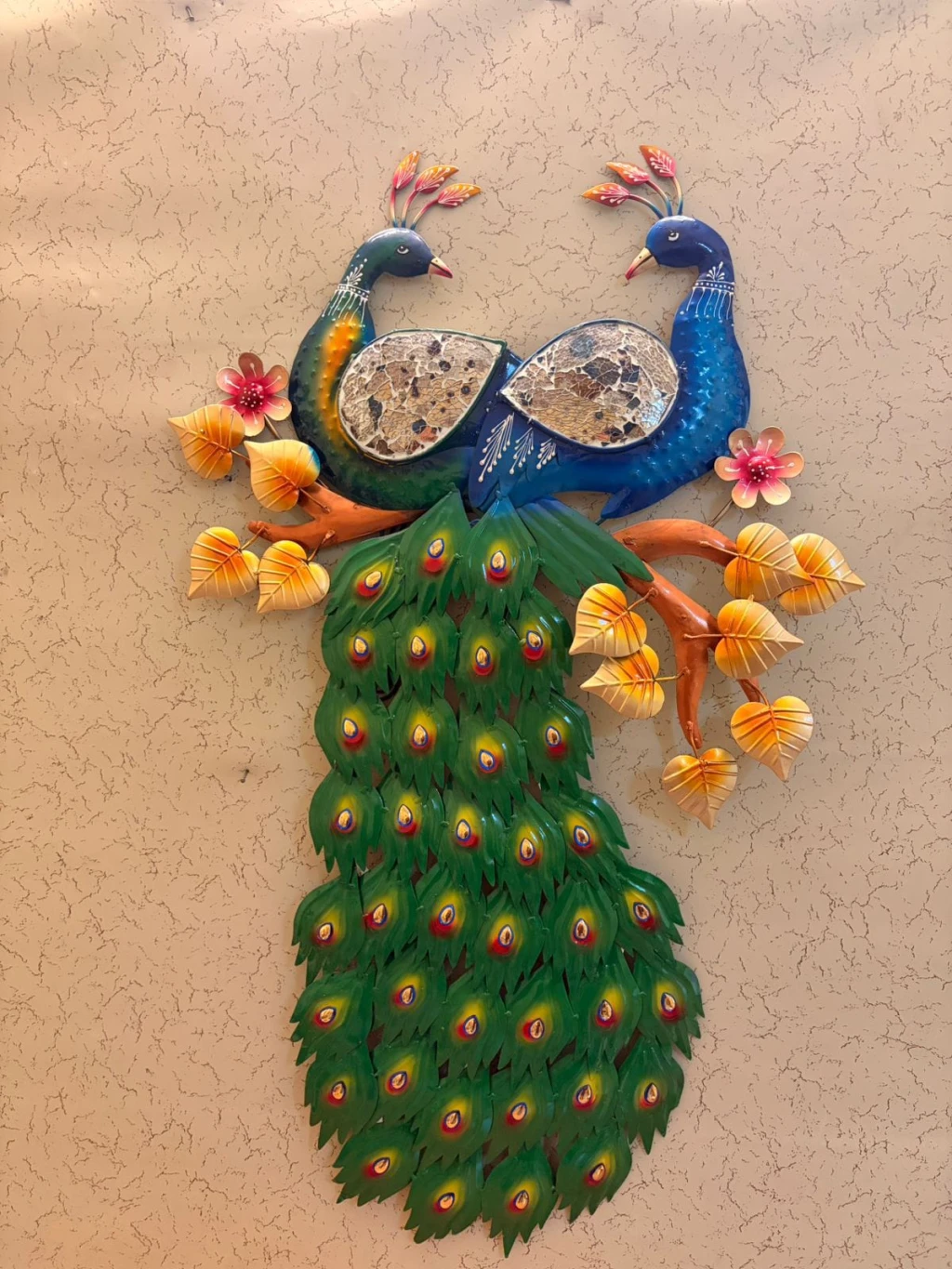 Double face peacock wall art with led light