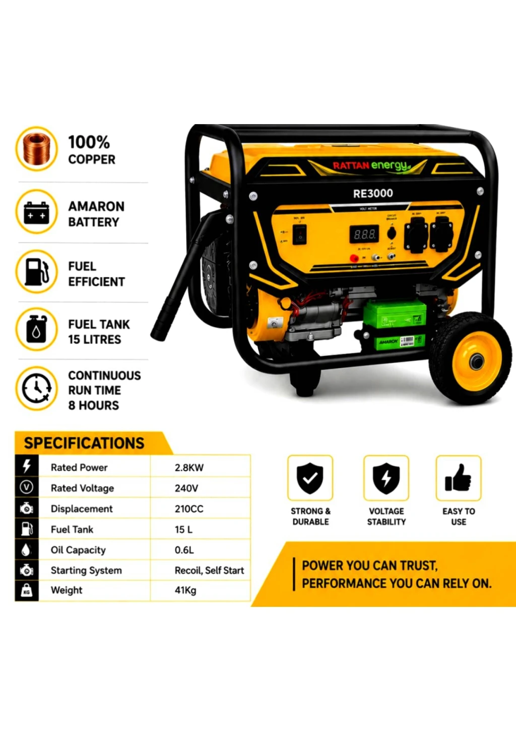 AMARON BATTERY RE3000 3KWA GENERATOR